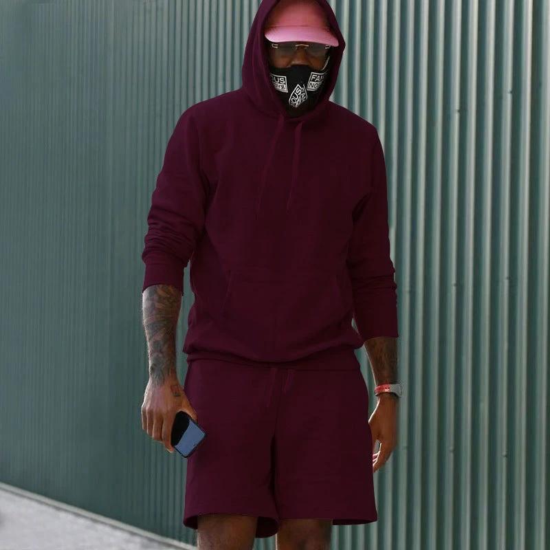 Men's Fleece-Lined Hoodie And Shorts Two-Piece Set by GJG Denim