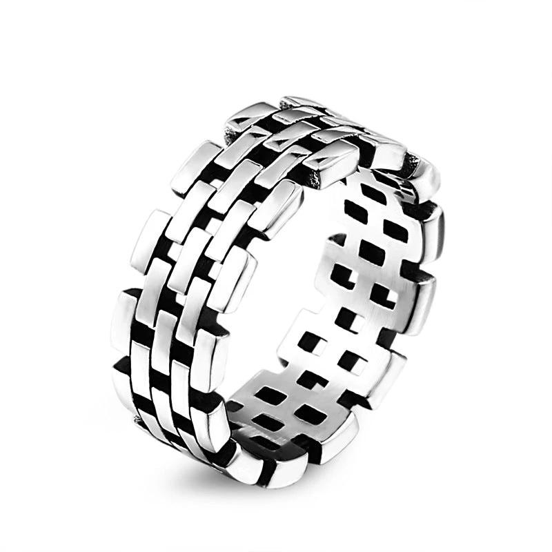 Titanium Steel Simple Hollow Men's Chain Ring by GJG Denim