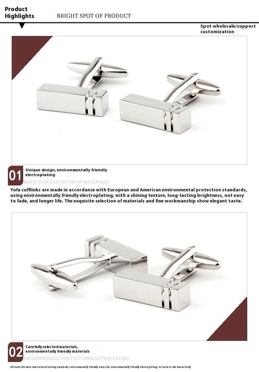 Rectangular Glossy Metal Cufflinks For Men by GJG Denim