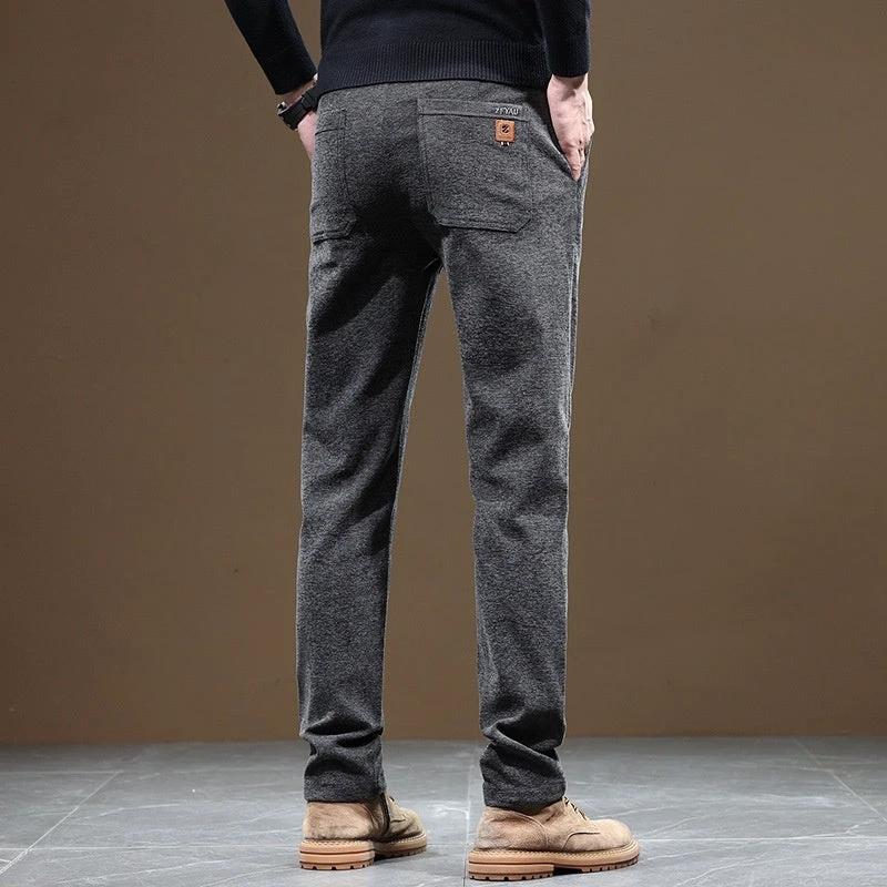 Men's Slim Fit Straight Fleece-lined Thick Business Casual Pants by GJG Denim