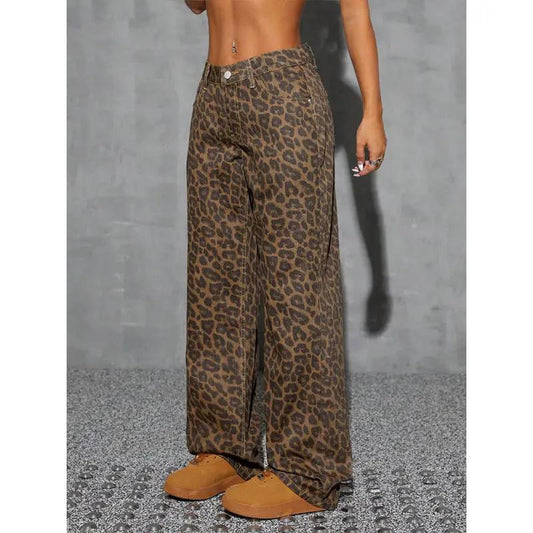 Retro Leopard Print High-waist Jeans by GJG Denim