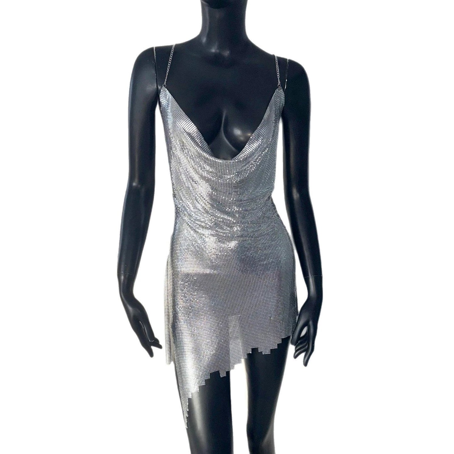 Metal Sequins Short Halter Spaghetti Straps Dress by GJG Denim