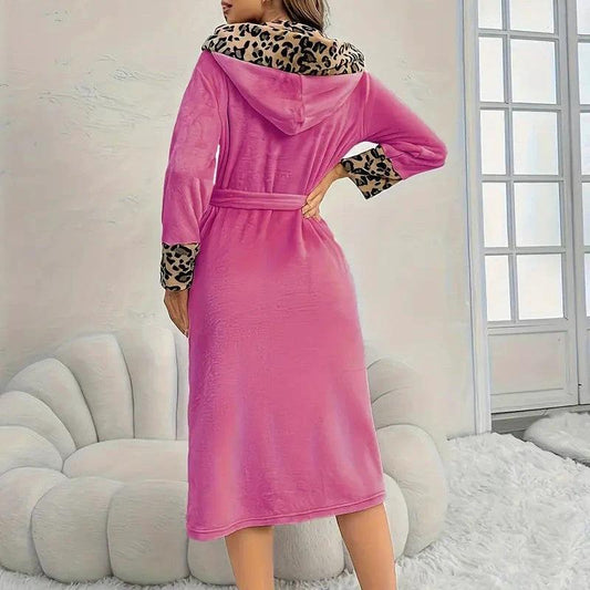 Robe Leopard Flannel Cardigan Ladies Home Lace Bathrobe by GJG Denim