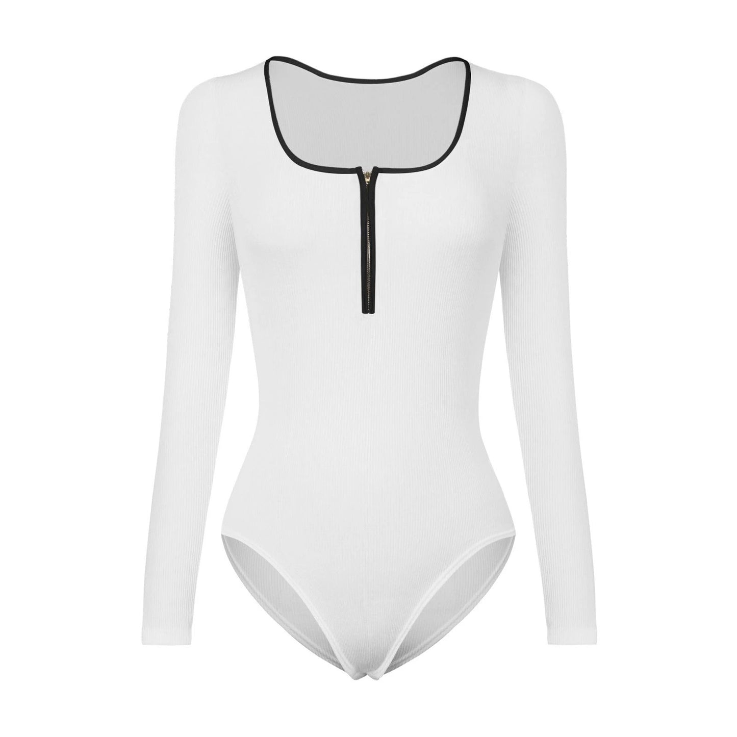 Tight Long Sleeve Jumpsuit Fashion Square Neck Zipper Thread Innner Corset Body Shaper Clothing For Dress Slim Sports Yoga Fitness body suit by GJG Denim