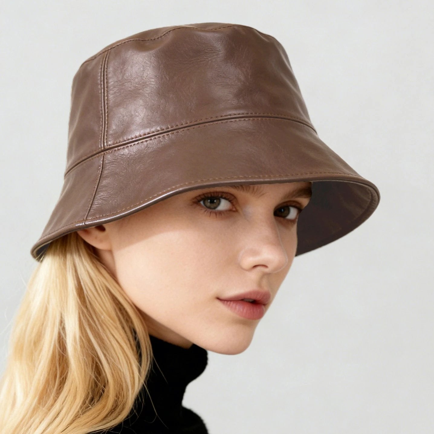 Retro Fashion Solid-color PU Fisherman Hat, Classic And Versatile, With A Flat Top. Suitable For Daily Commuting And Outdoor Wear. by GJG Denim