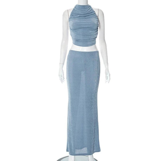 Sleeveless Halter Long Skirt Set by GJG Denim