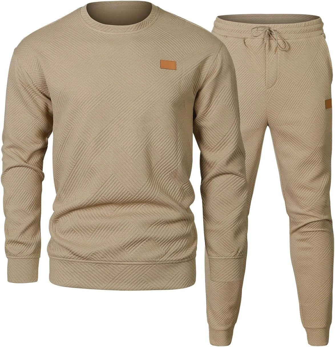 Men's Sports Casual Round Neck Jacquard Two-piece Knitted Sweater Set by GJG Denim