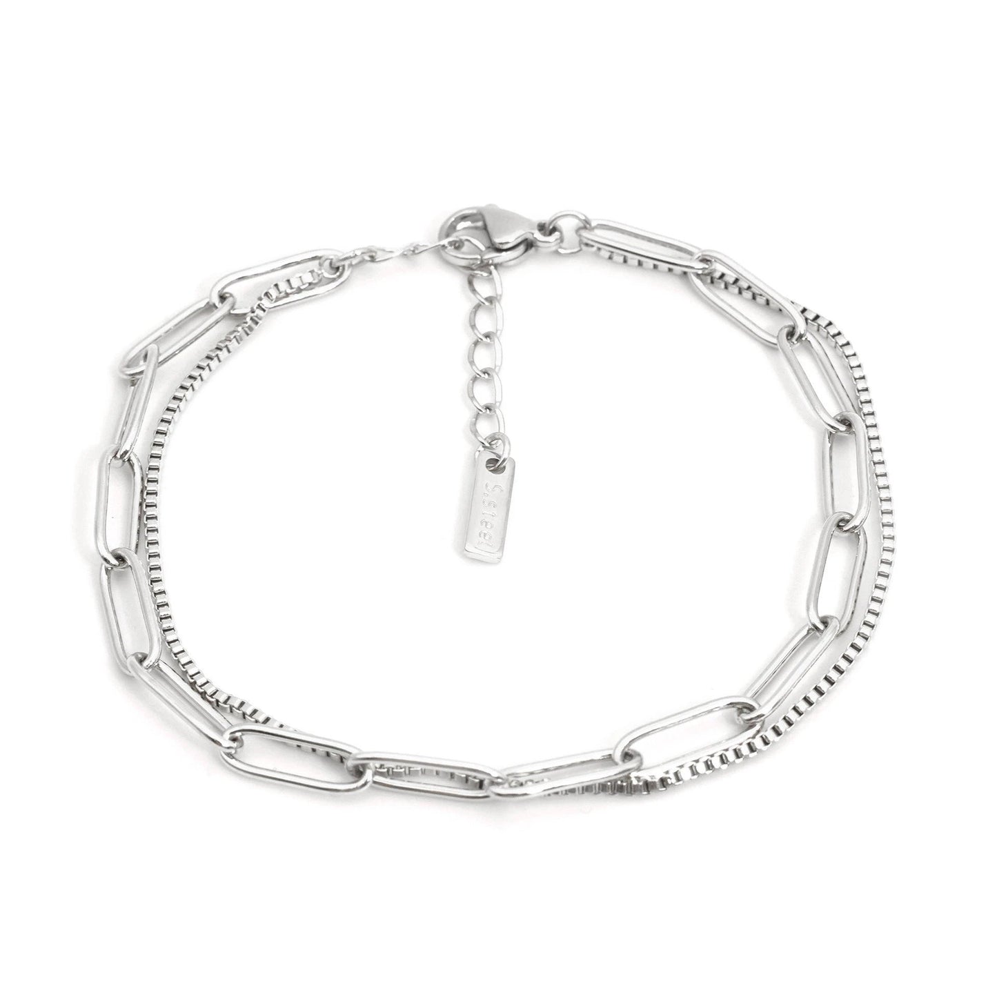 Double Layer Twin Titanium Steel Bracelet Ins Cold Style European And American Women by GJG Denim