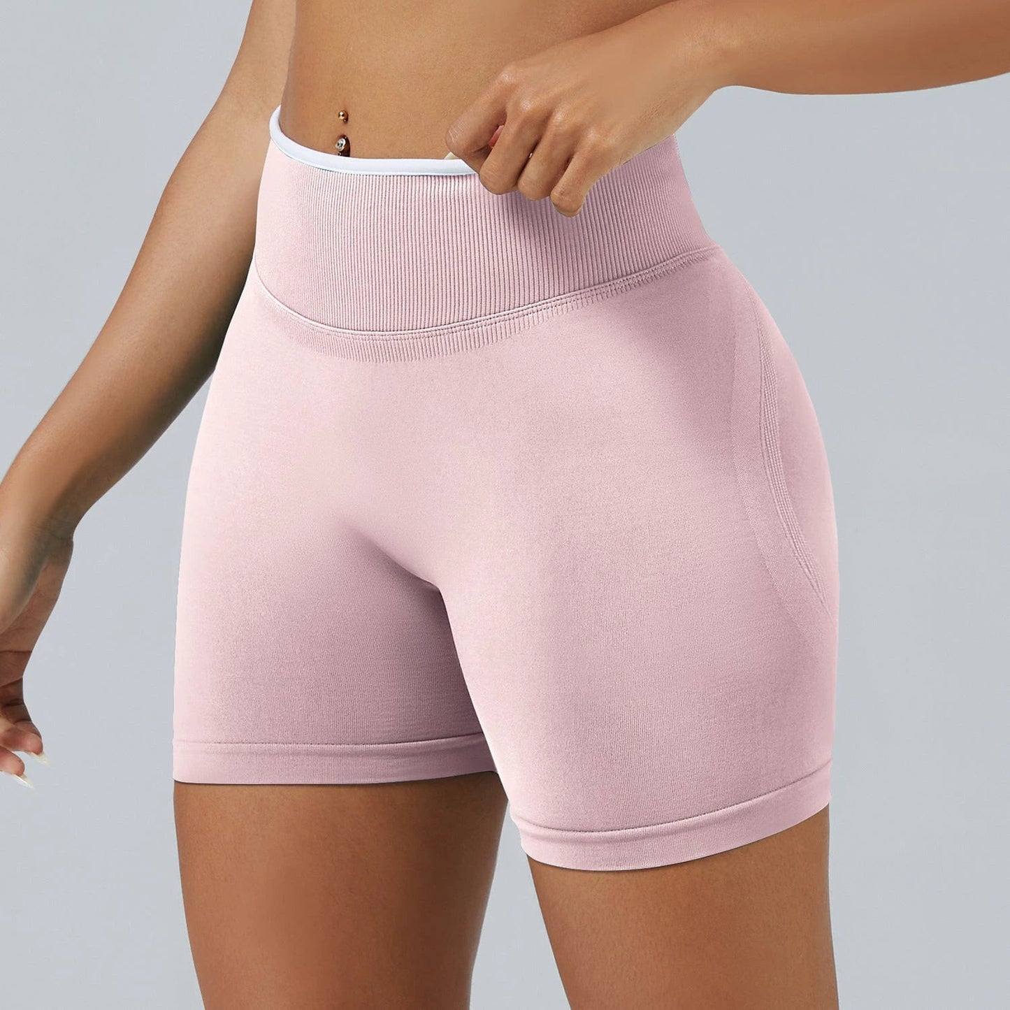 Color Matching Seamless Tight Yoga Shorts Peach Hip Raise by GJG Denim