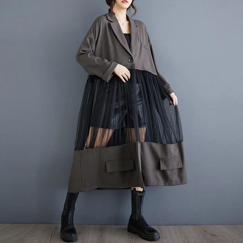 Casual Patchwork Mesh Hollow Suit Skirt by GJG Denim