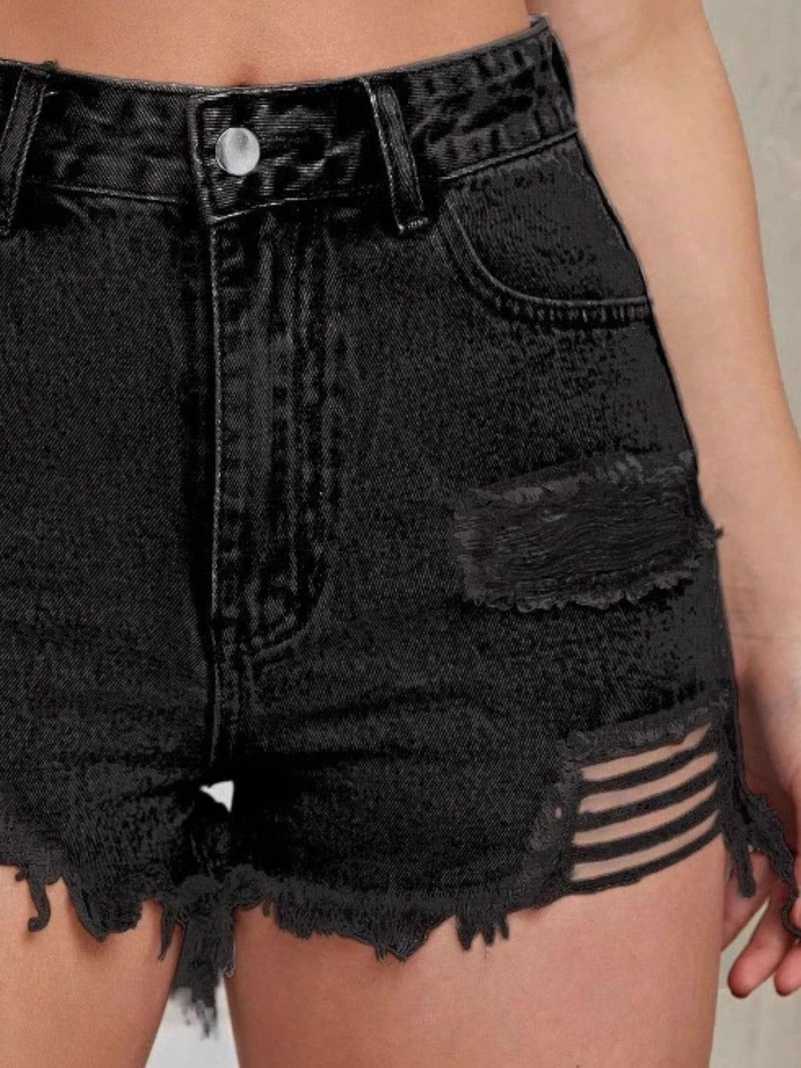Distressed Raw Hem High Waist Denim Shorts by Lady Ros