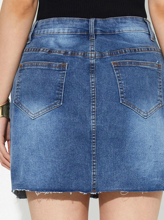 Pocketed Button Up Denim Skirt by Lady Ros