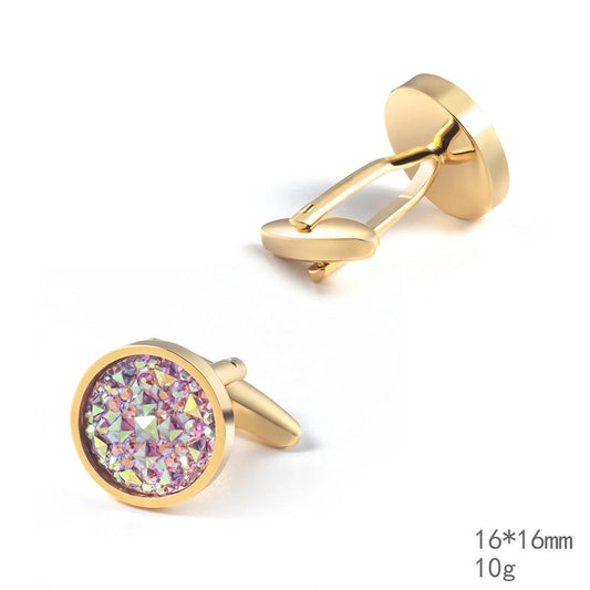 Men's Round Inlaid Rhinestone Cufflinks by GJG Denim