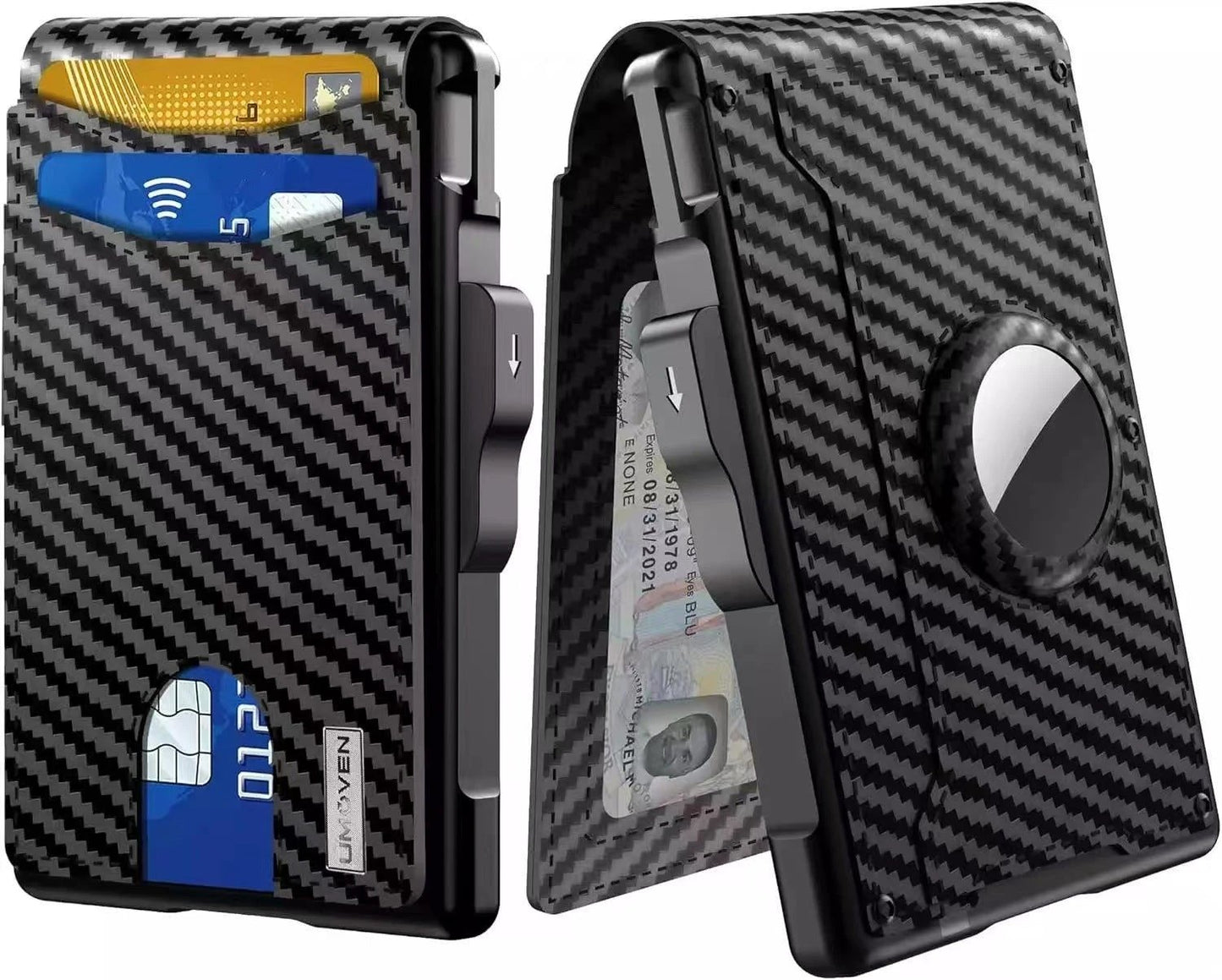 Men's Card Holder Large Capacity Flip Carbon Fiber Metal Cartridge by GJG Denim