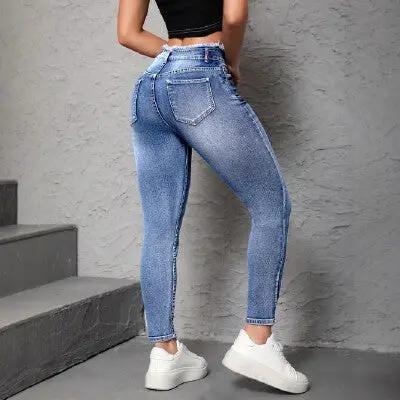 European And American Street Fashion Women's Ripped And Frayed Tight Skinny Jeans by GJG Denim