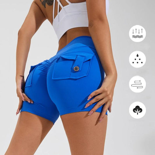 High Waist Hip Lifting Shorts With Pockets Quick Dry Yoga Fitness Sports Pants Summer Women Clothes by GJG Denim