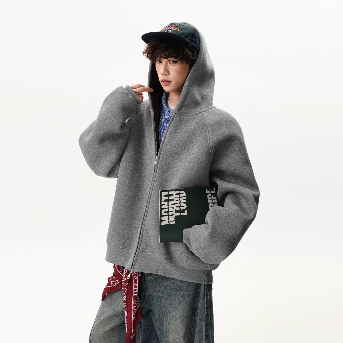 Men's Zipper Hooded Cardigan Sweater by GJG Denim