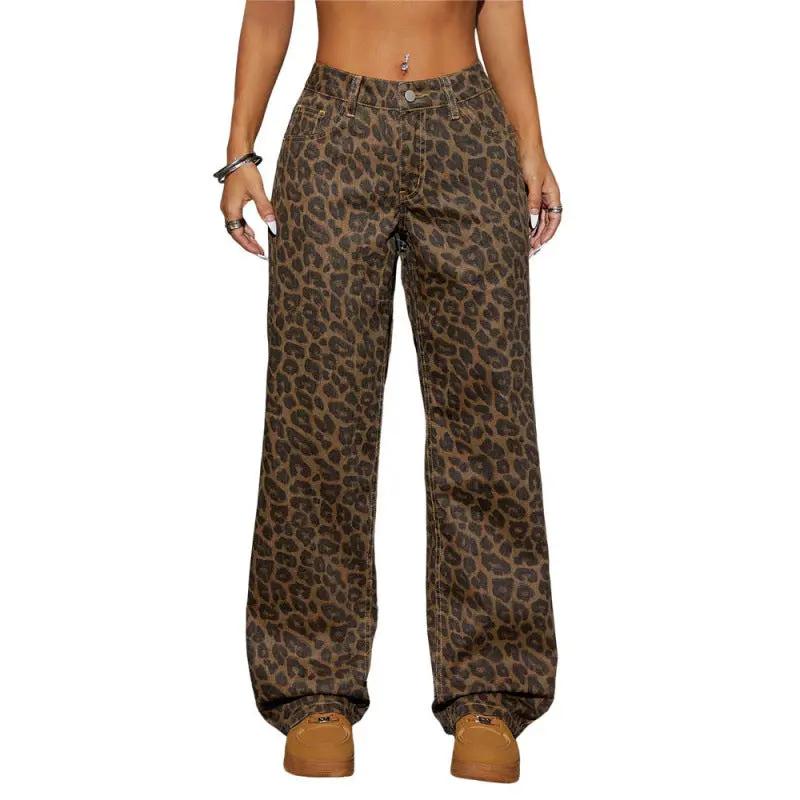 Retro Leopard Print High-waist Jeans by GJG Denim