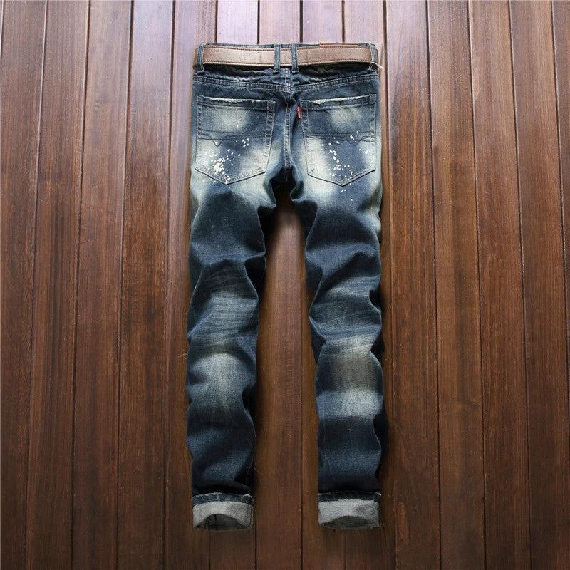 Men's Straight Slim Splash-ink Old Fashion Jeans by GJG Denim