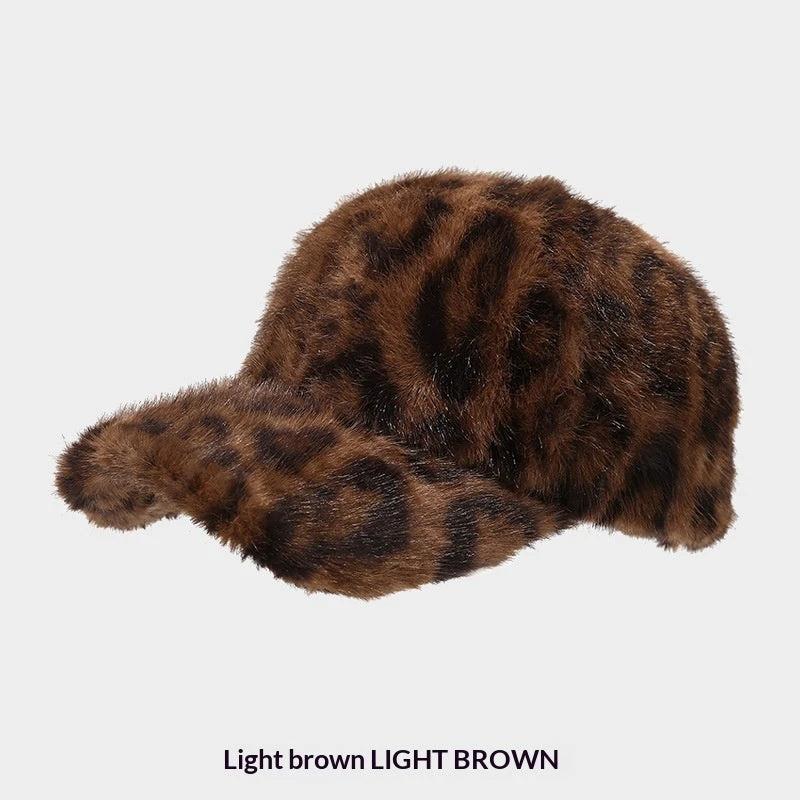 New Plush Leopard Print Warm Baseball Cap by GJG Denim