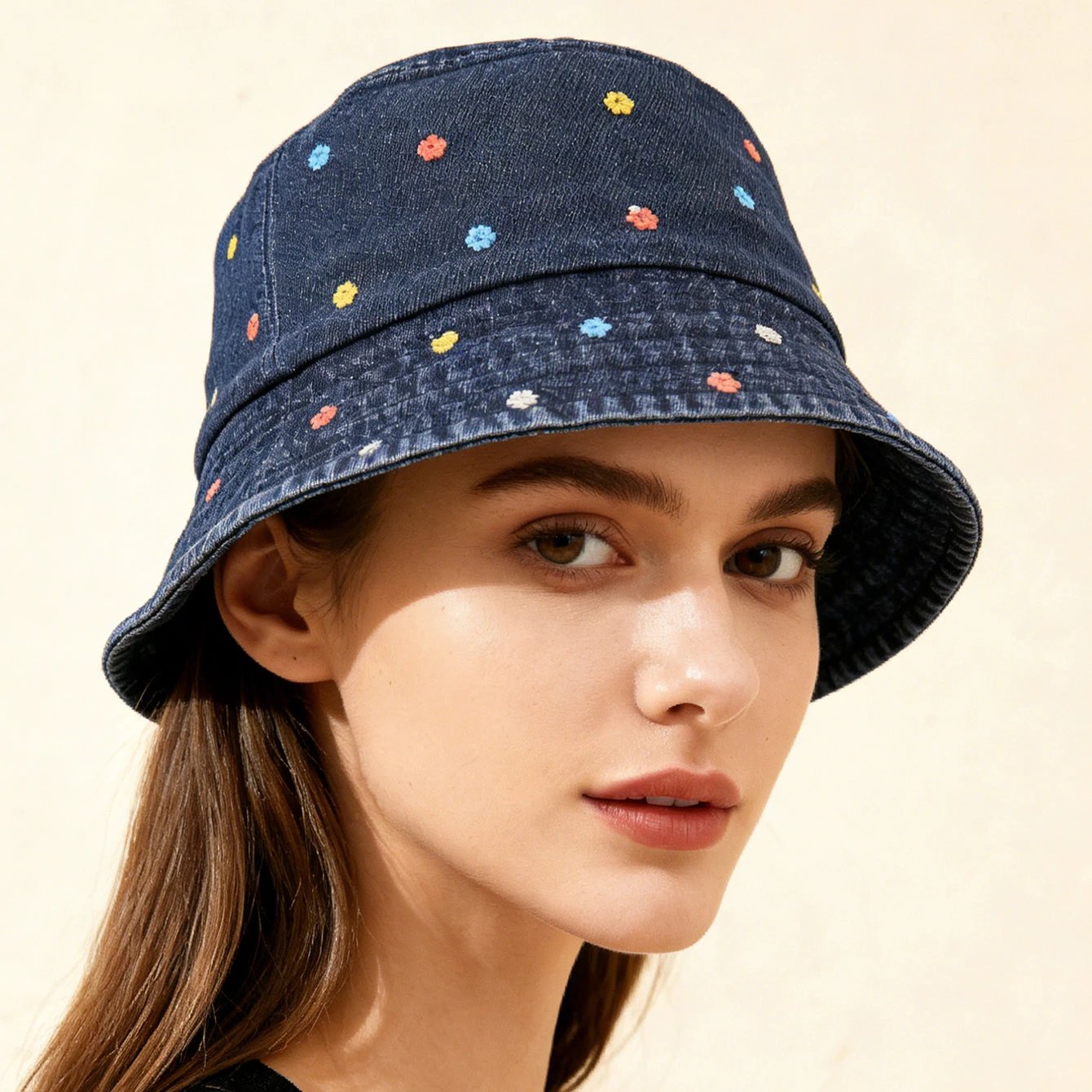 Korean-style Water-washed Embroidered Full-pattern Small Floral Fisherman Hat, Energetic And Cute Flat-top Cap, Suitable For Outdoor Wear. by GJG Denim