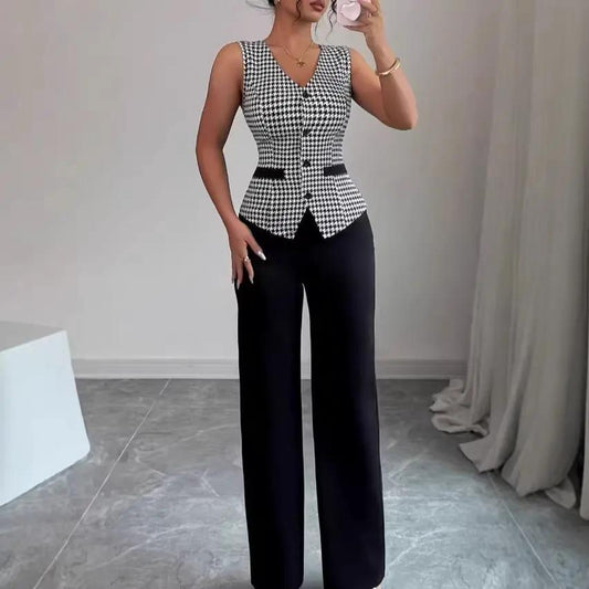 Slim-fit Vest And Solid-color Trousers Casual Suit by GJG Denim