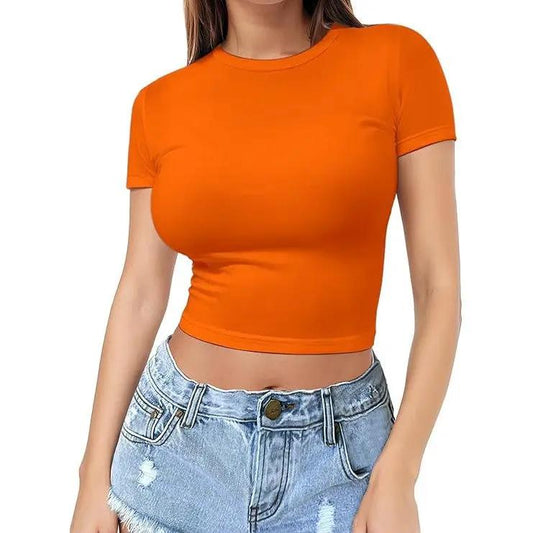 Womens Midriff-baring T-Shirt, Sassy Summer Pullover Top by GJG Denim