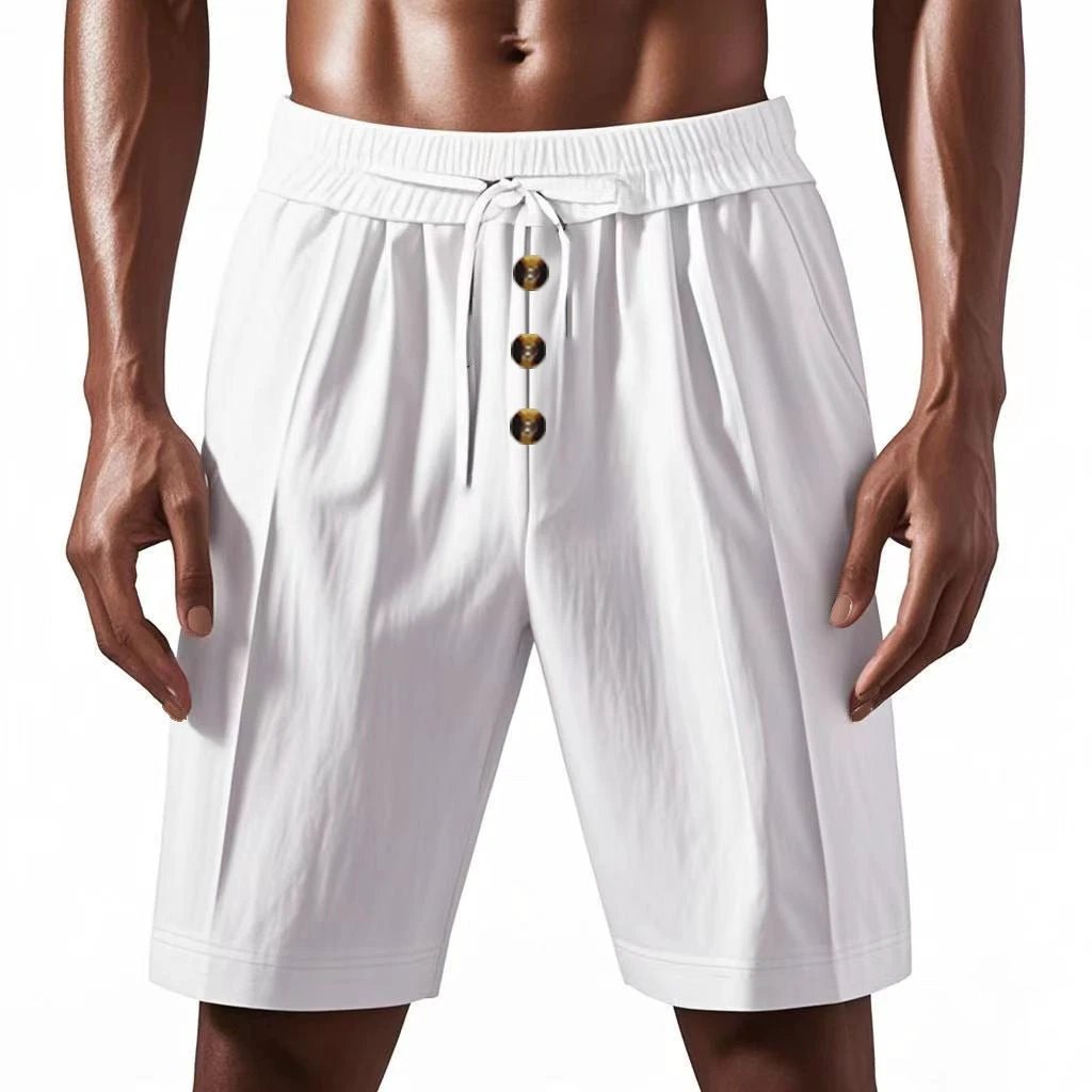 Men's Loose Linen Casual Button Cropped Shorts by GJG Denim