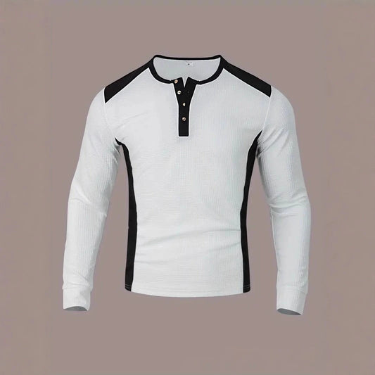 Men's Long-sleeve Shirt With Patchwork Jacquard Design Loose Fit by GJG Denim