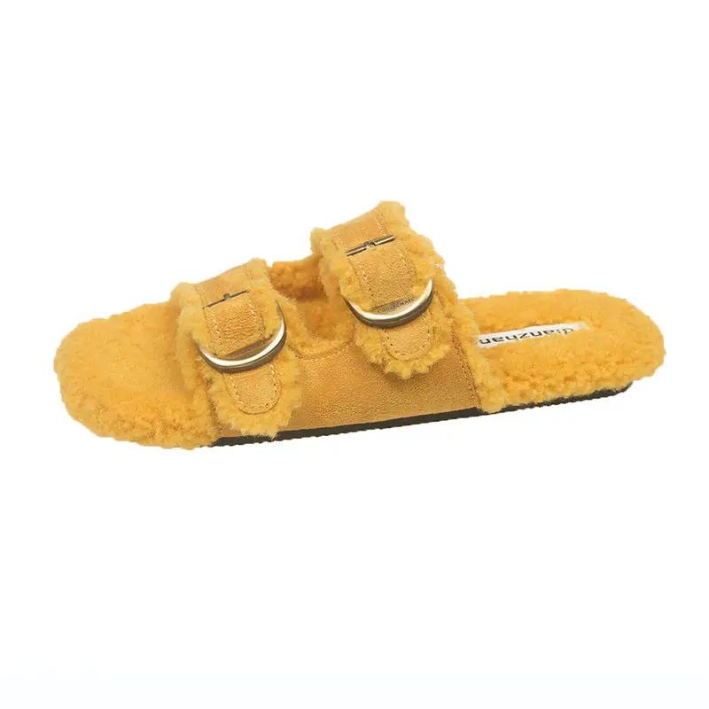 Flat Soled Lambswool Birkie Slippers For Women by GJG Denim