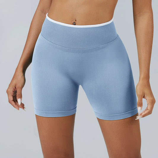 Color Matching Seamless Tight Yoga Shorts Peach Hip Raise by GJG Denim