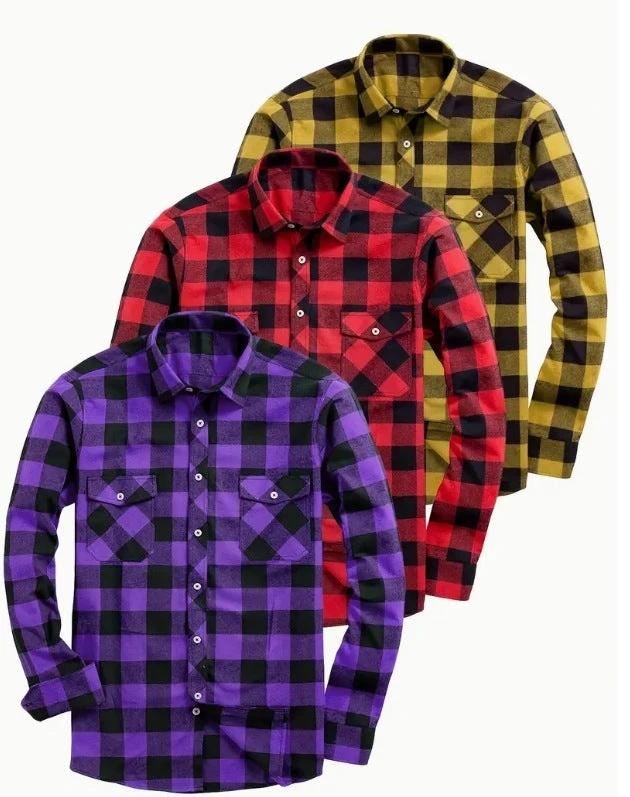 Men's Casual Loose Flannel Plaid Shirt by GJG Denim