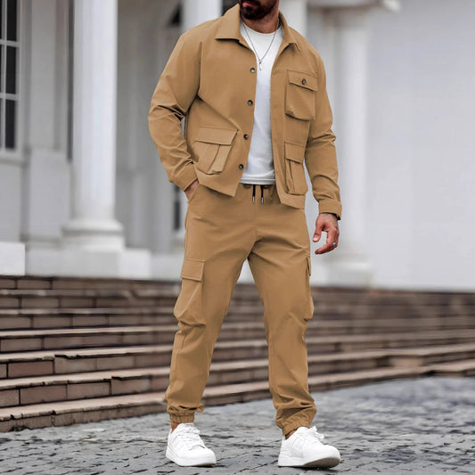 Cross-border Heavy Men's Vintage Jacket Multi-pocket Pants Suit by GJG Denim