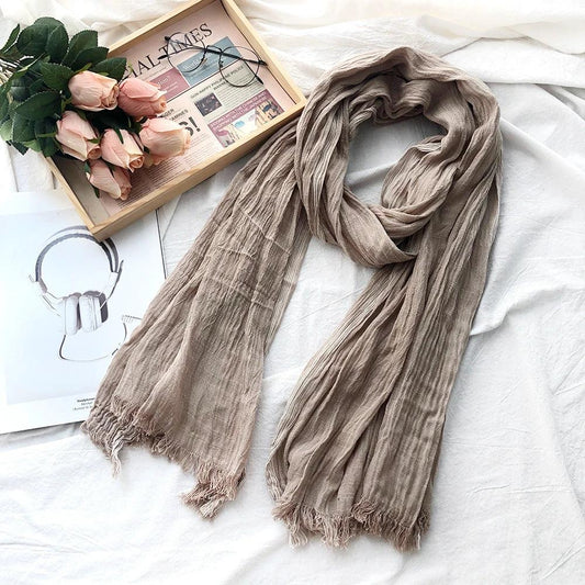 Thin Striped Solid Color Cotton And Linen Scarf by GJG Denim