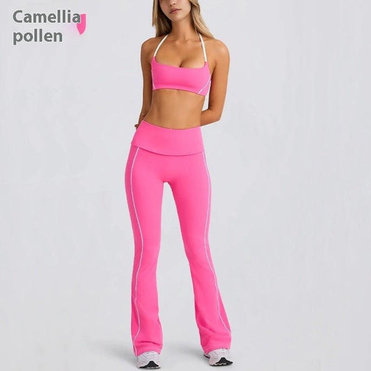 Yoga Clothes Autumn Strap Tube Top Nude Feel Bra Beauty Back Exercise Underwear Running Fitness Female Flared Pants Suit by GJG Denim