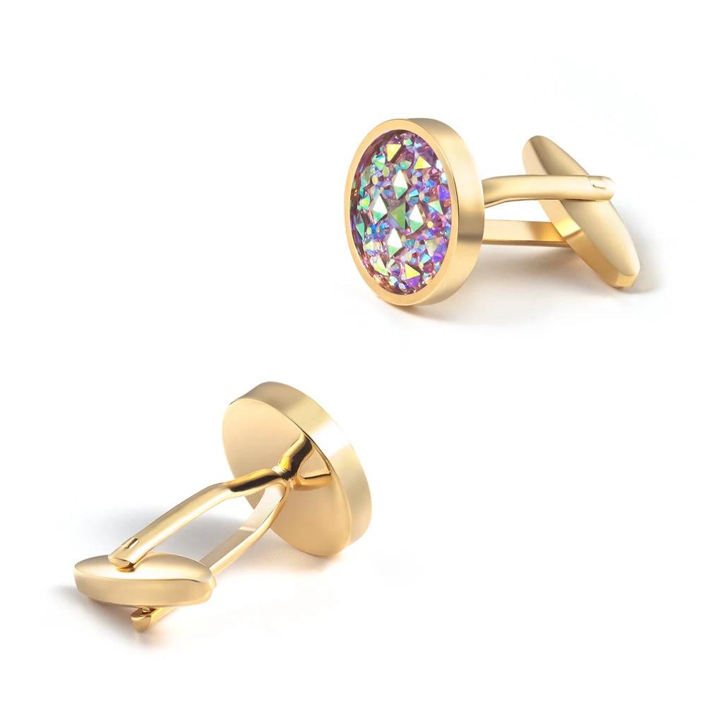 Men's Round Inlaid Rhinestone Cufflinks by GJG Denim