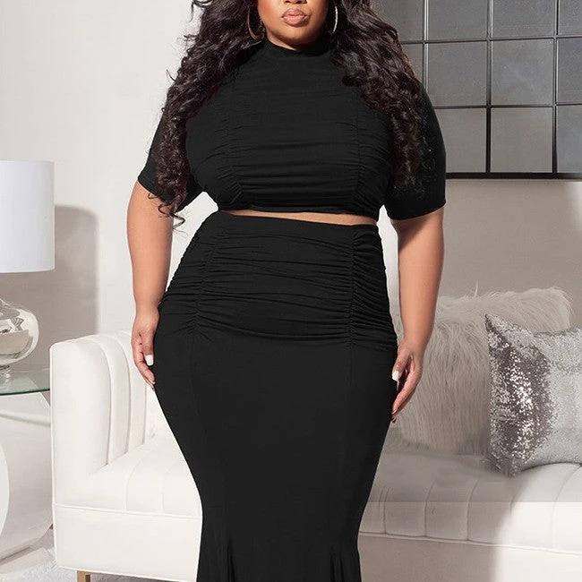 Midriff Outfit Plus Size Women's Two-piece Suit by GJG Denim