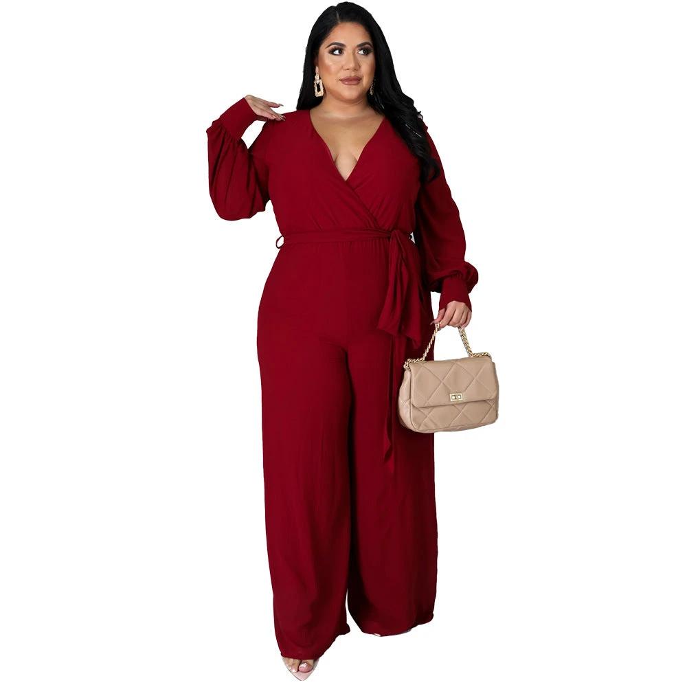 Relaxed-fit Straight-leg Solid-color Jumpsuit With Belt by GJG Denim