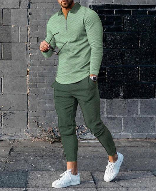 Men's Long-sleeve Zip-up Two-piece Set by GJG Denim