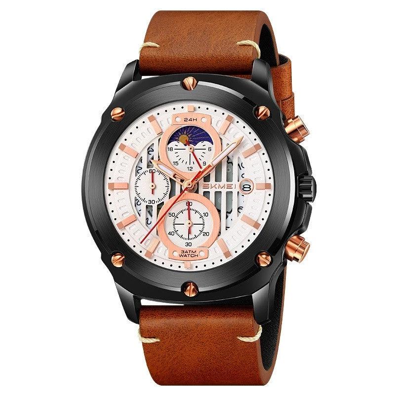 Men's Fashion Trend Leather-belt Three Eyes And Six Needles Quartz Watch by GJG Denim