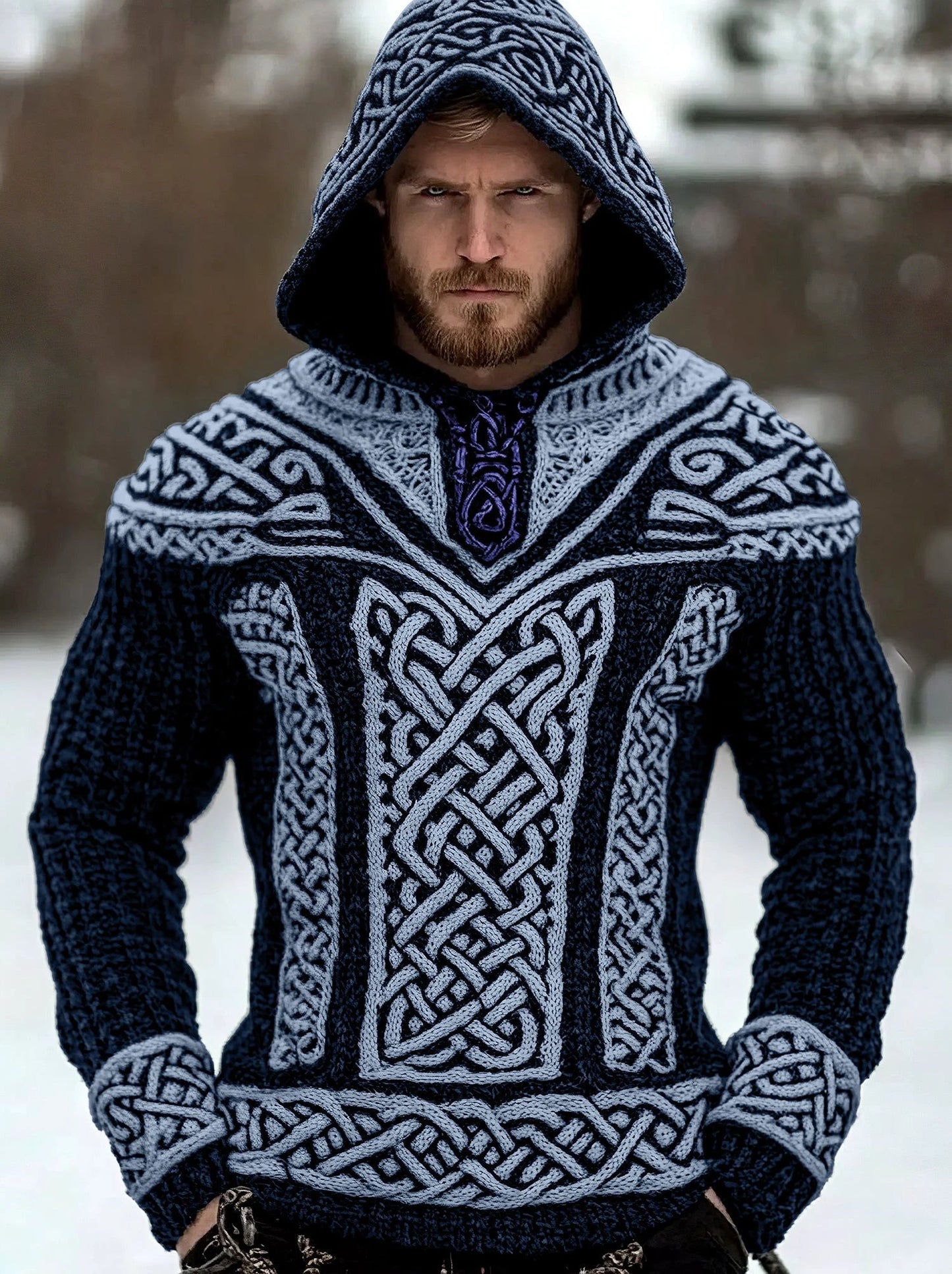 Men's Long-Sleeve Chunky-Knit Hooded Sweater by GJG Denim