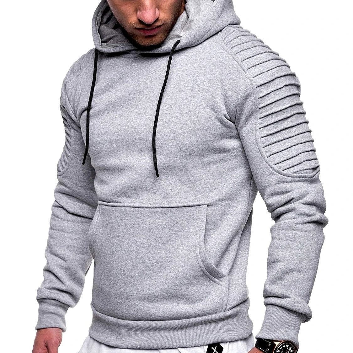 Men's Striped Pleated Raglan Sleeve Hoodies by GJG Denim