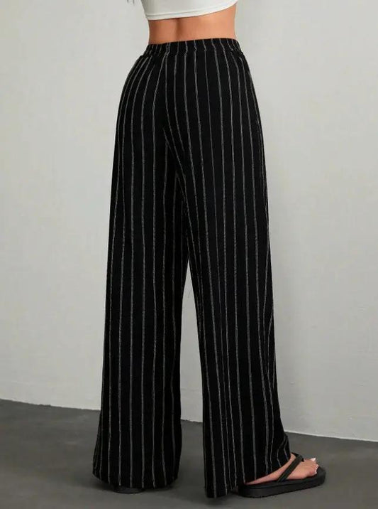 Plus Size High-Waisted Textured Wide-Leg Pants Pear-Shaped Body Slimming 2026 Summer Style Casual Style Vertical Striped Wide-Leg Pants by GJG Denim