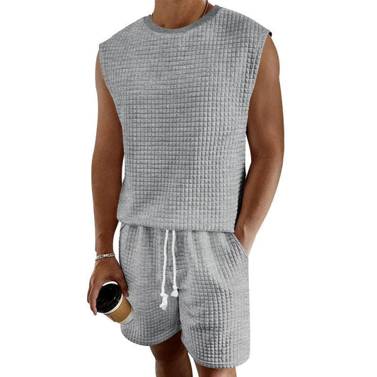 Small Plaid Sleeveless Tank Top Shorts Two-piece Set by GJG Denim