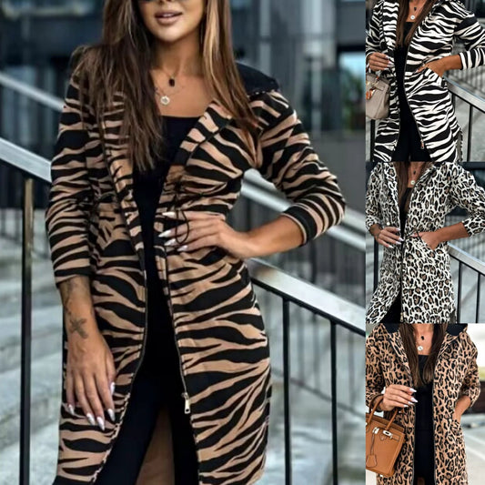 Women's Long-sleeved Hooded Printed Trench Coat by GJG Denim