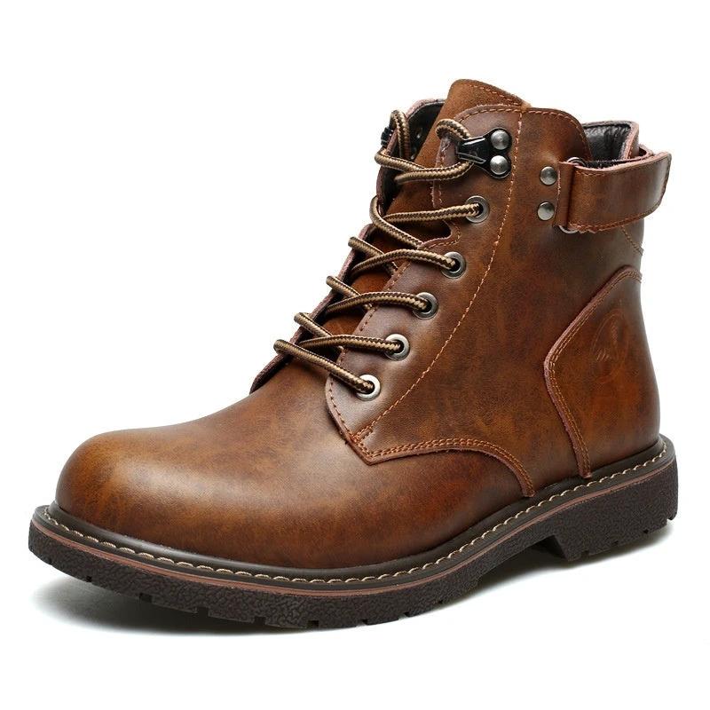 Men's Fleece-lined Martin Boots Casual Mid-top by GJG Denim