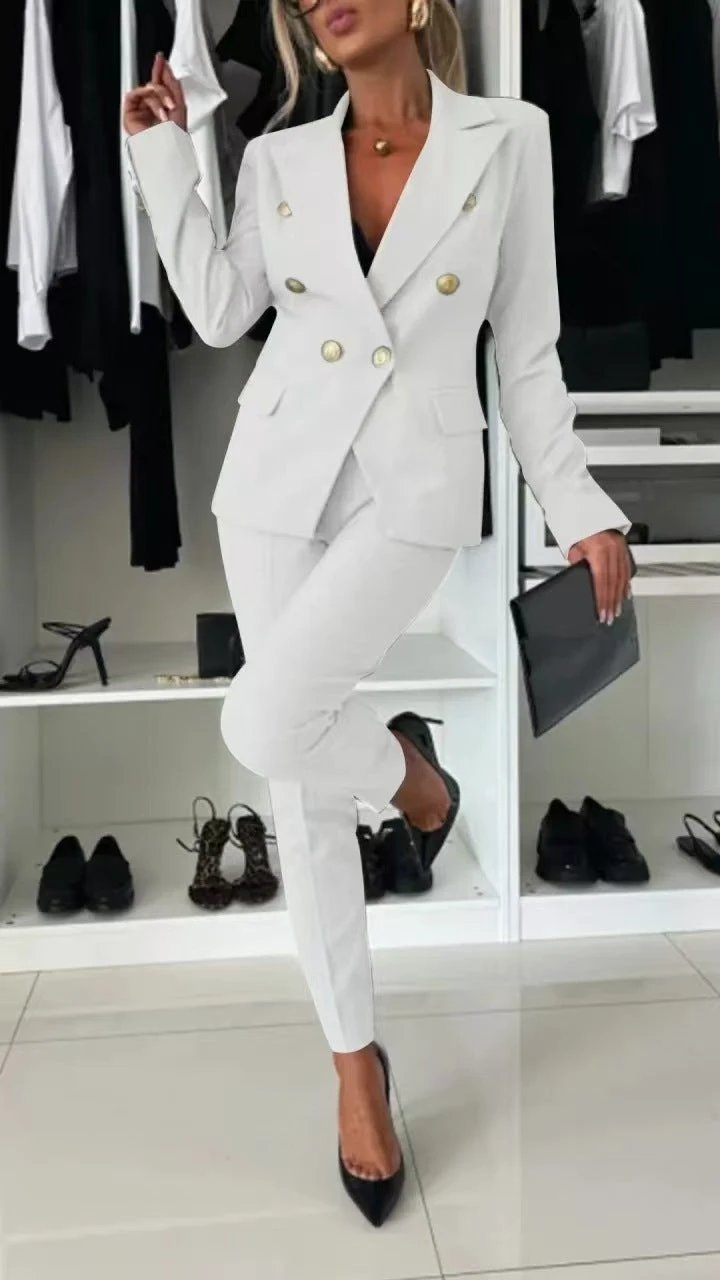 New All-matching Casual Suit Lapel Button-down Jacket And Slim-fit Trousers For Women's Office Business Set Clothing by GJG Denim