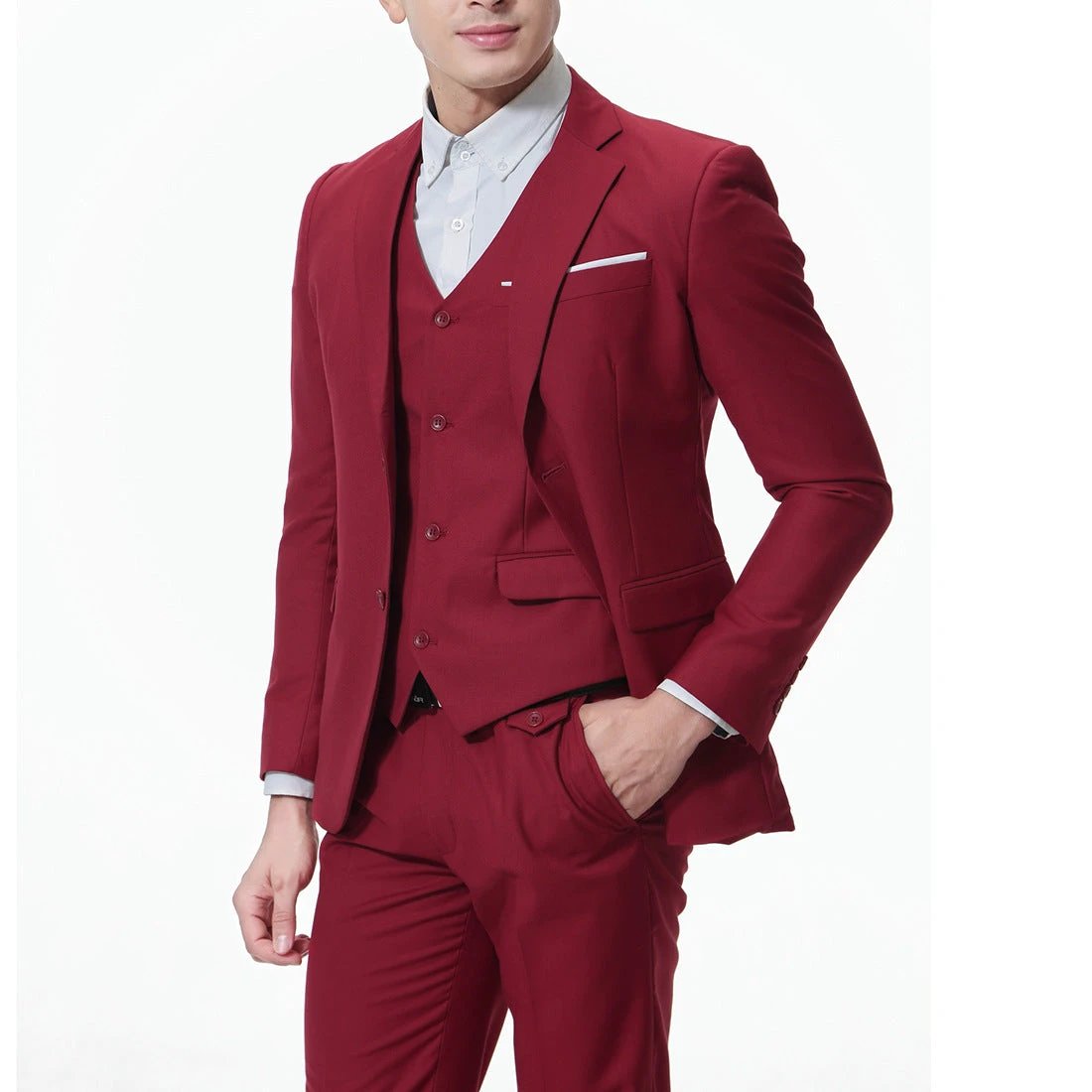 Men's Solid Color Casual Business Casual Three-Piece Suit by GJG Denim
