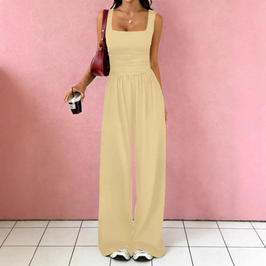 Solid-Color Sexy Tank Top Casual Wide-Leg Pants Two-Piece Set by GJG Denim