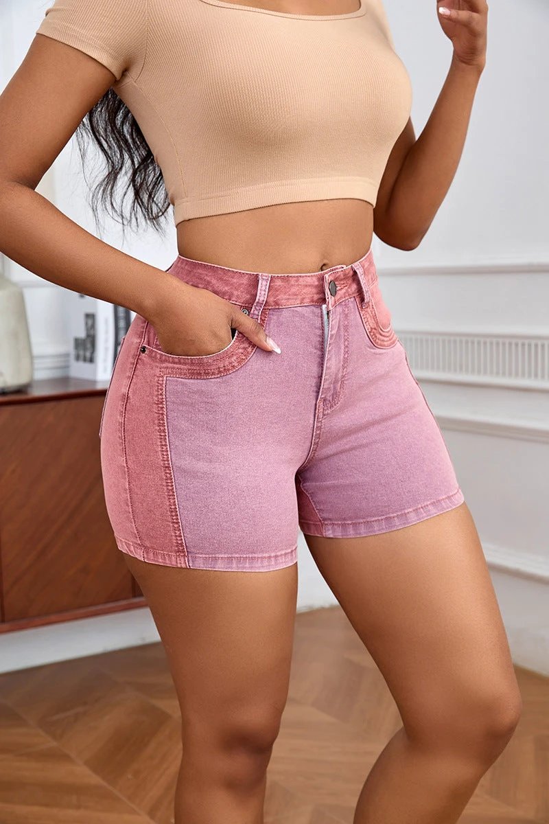 New Womens Patchwork Denim Shorts by GJG Denim